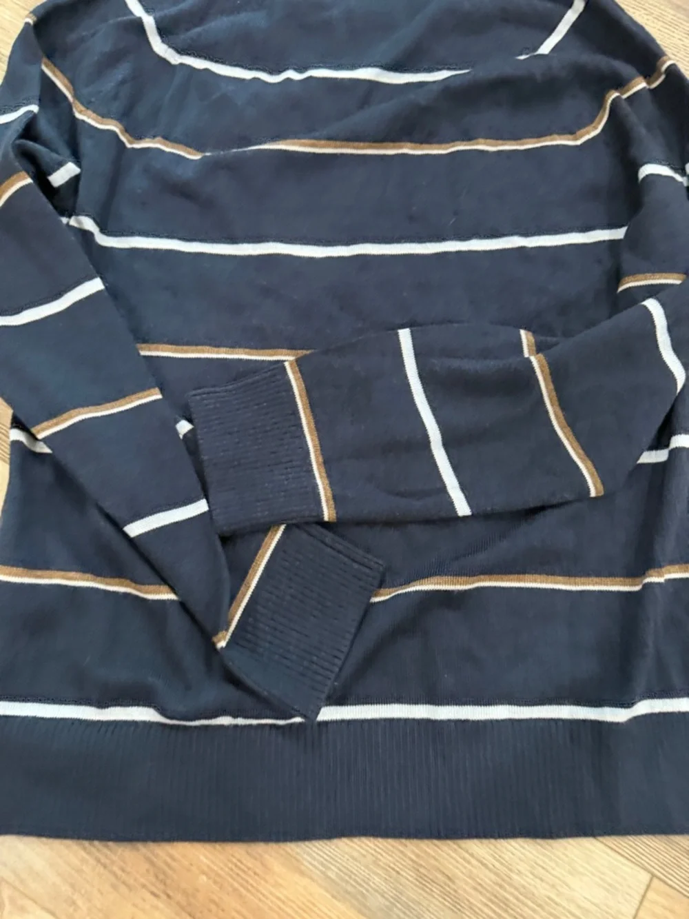Banana‎ Republic Navy Crewneck Sweater with White and Tan Stripes
